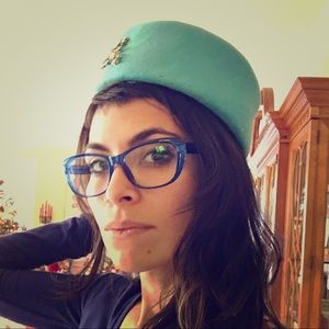 Teal Wool Pillbox with rhinestones brooch